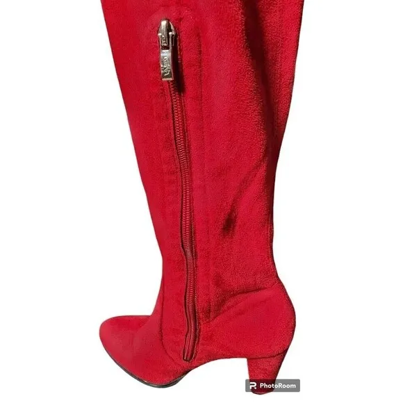 Red Thigh High Boots GEORGEOUS Size 7.5 Suede Feel