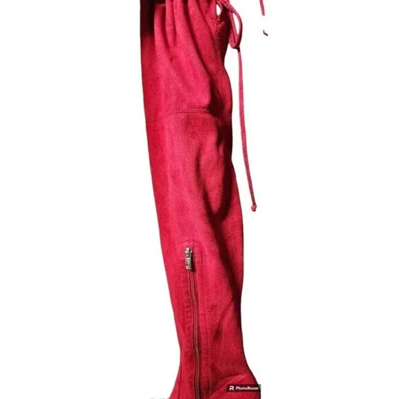 Red Thigh High Boots GEORGEOUS Size 7.5 Suede Feel