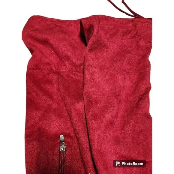 Red Thigh High Boots GEORGEOUS Size 7.5 Suede Feel