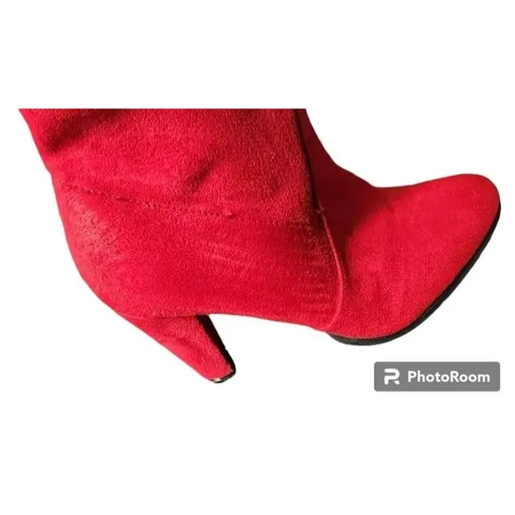 Red Thigh High Boots GEORGEOUS Size 7.5 Suede Feel