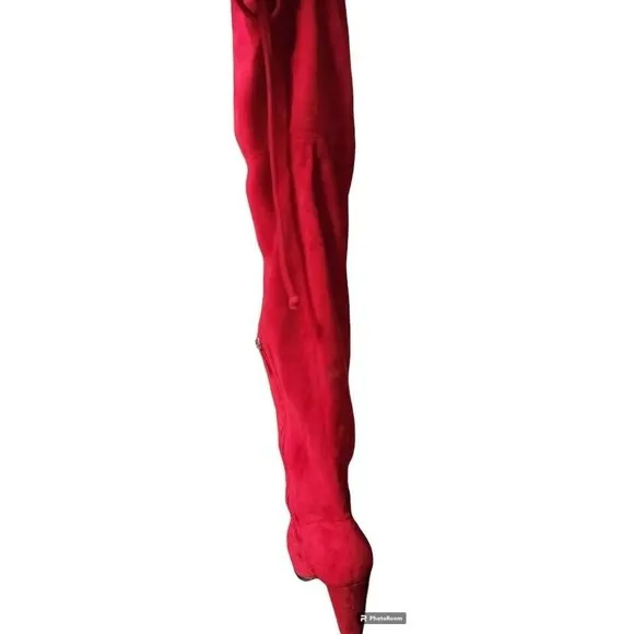 Red Thigh High Boots GEORGEOUS Size 7.5 Suede Feel
