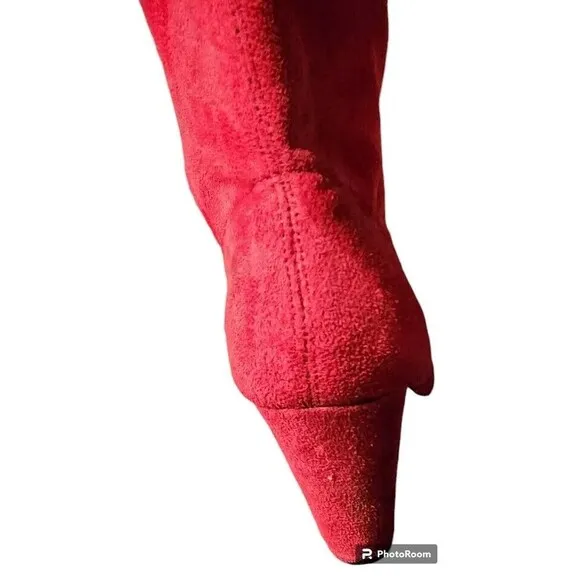 Red Thigh High Boots GEORGEOUS Size 7.5 Suede Feel