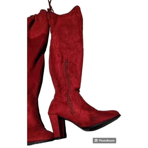 Red Thigh High Boots GEORGEOUS Size 7.5 Suede Feel