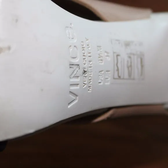 REDUCED Vince Camuto Tan Blue White Leather Peep Toe Shoes