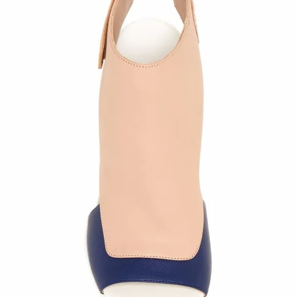 REDUCED Vince Camuto Tan Blue White Leather Peep Toe Shoes
