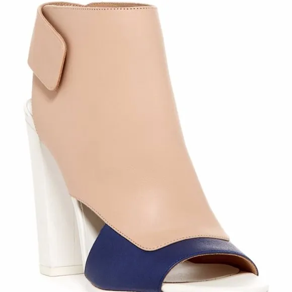 REDUCED Vince Camuto Tan Blue White Leather Peep Toe Shoes
