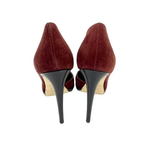 Reed Krakoff Pumps Burgundy Suede Leather Platform Heels Shoes 37.5 EU New