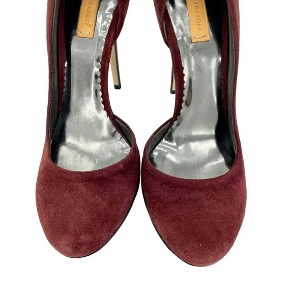 Reed Krakoff Pumps Burgundy Suede Leather Platform Heels Shoes 37.5 EU New