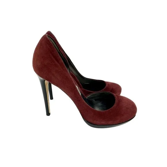 Reed Krakoff Pumps Burgundy Suede Leather Platform Heels Shoes 37.5 EU New