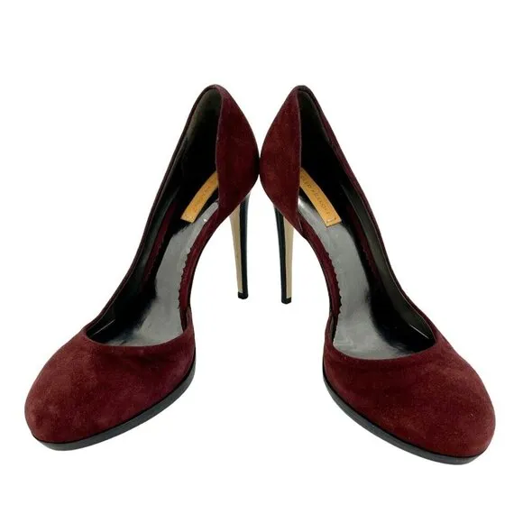 Reed Krakoff Pumps Burgundy Suede Leather Platform Heels Shoes 37.5 EU New