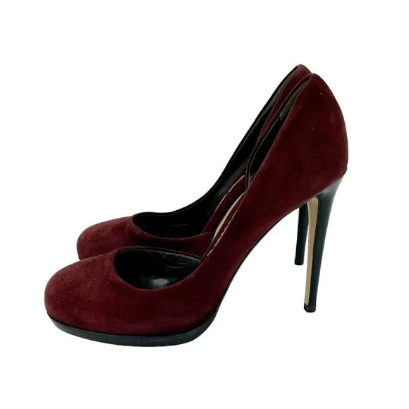 Reed Krakoff Pumps Burgundy Suede Leather Platform Heels Shoes 37.5 EU New