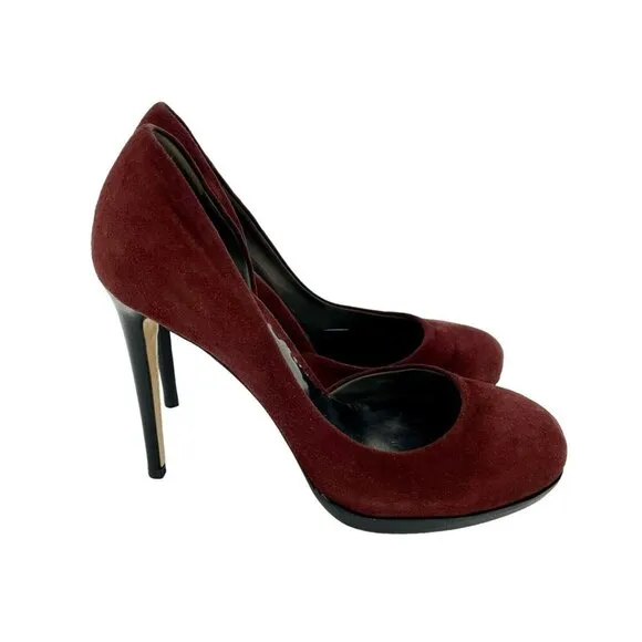 Reed Krakoff Pumps Burgundy Suede Leather Platform Heels Shoes 37.5 EU New