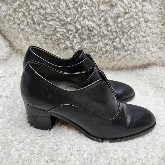 Reed Krakoff Womens Black‎ Leather Round Toe Block Heel Oxford Shoes sz 38