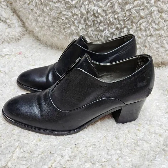 Reed Krakoff Womens Black‎ Leather Round Toe Block Heel Oxford Shoes sz 38