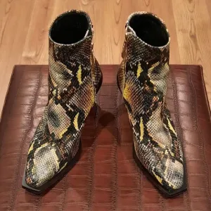 Reike Nen Womens Leather Python Ankle Boots In Multicolor Wave heel
