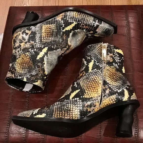 Reike Nen Womens Leather Python Ankle Boots In Multicolor Wave heel