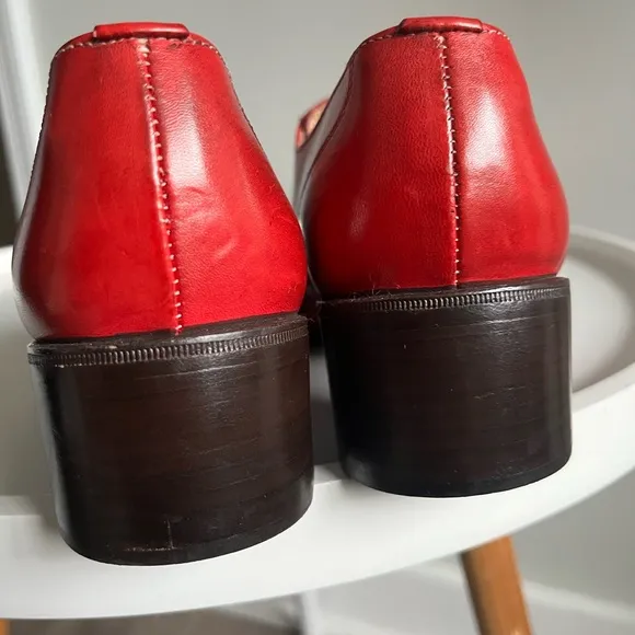 Rene Italy Hand Made Red Leather Block Heel Oxford Shoes 39/8.5-9