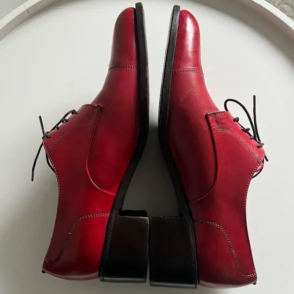 Rene Italy Hand Made Red Leather Block Heel Oxford Shoes 39/8.5-9