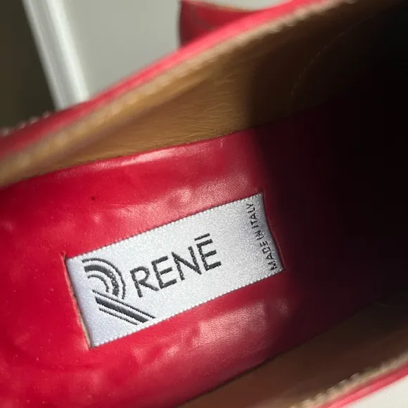 Rene Italy Hand Made Red Leather Block Heel Oxford Shoes 39/8.5-9