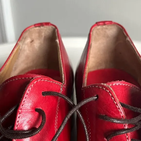 Rene Italy Hand Made Red Leather Block Heel Oxford Shoes 39/8.5-9