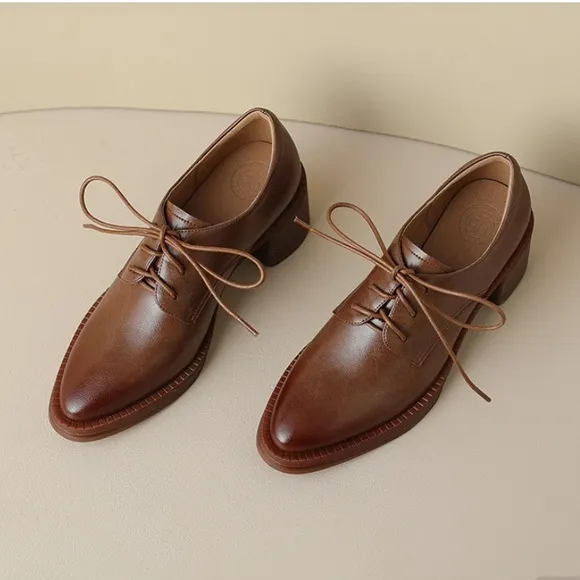Rene Italy Hand Made Red Leather Block Heel Oxford Shoes 39/8.5-9