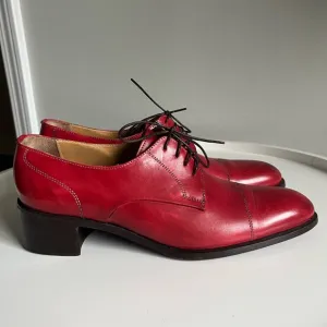 Rene Italy Hand Made Red Leather Block Heel Oxford Shoes 39/8.5-9