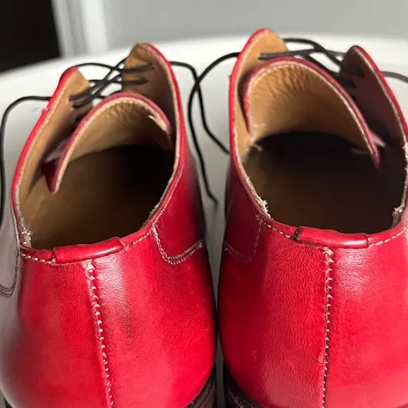 Rene Italy Hand Made Red Leather Block Heel Oxford Shoes 39/8.5-9