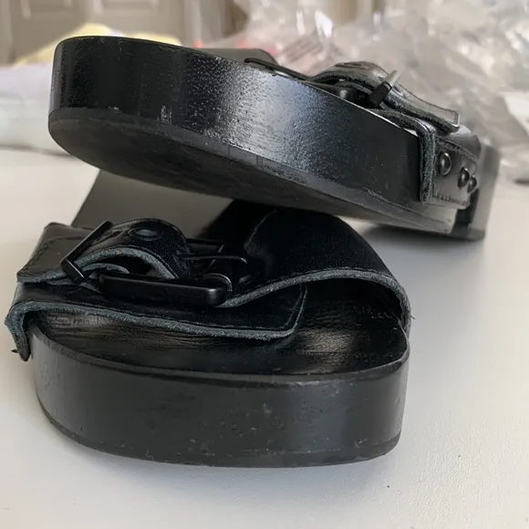 REVOLVE Schultz Leather Black Sandals S-Leona
