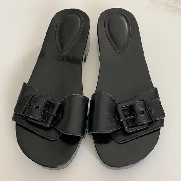 REVOLVE Schultz Leather Black Sandals S-Leona