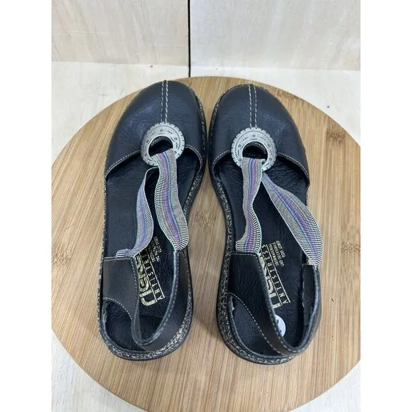 Rieker Daisy Black Leather Closed Toe Sandal Shoes Womens Size 38 US 7