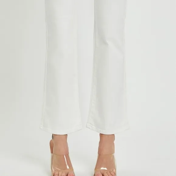 RISEN Mid-Rise Waist Bootcut Classic Jeans Slim Fit Stretch White Denim Pants