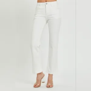 RISEN Mid-Rise Waist Bootcut Classic Jeans Slim Fit Stretch White Denim Pants