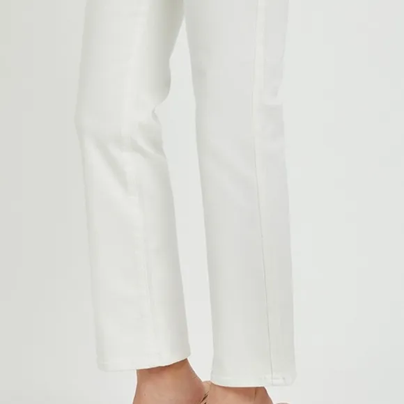 RISEN Mid-Rise Waist Bootcut Classic Jeans Slim Fit Stretch White Denim Pants