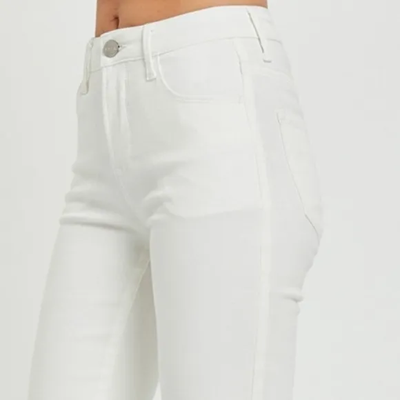 RISEN Mid-Rise Waist Bootcut Classic Jeans Slim Fit Stretch White Denim Pants