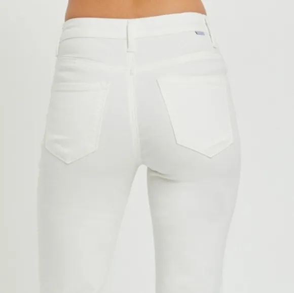 RISEN Mid-Rise Waist Bootcut Classic Jeans Slim Fit Stretch White Denim Pants
