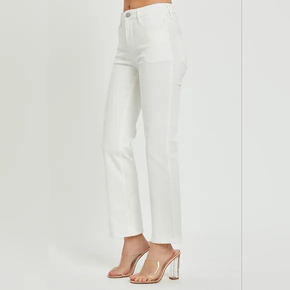 RISEN Mid-Rise Waist Bootcut Classic Jeans Slim Fit Stretch White Denim Pants
