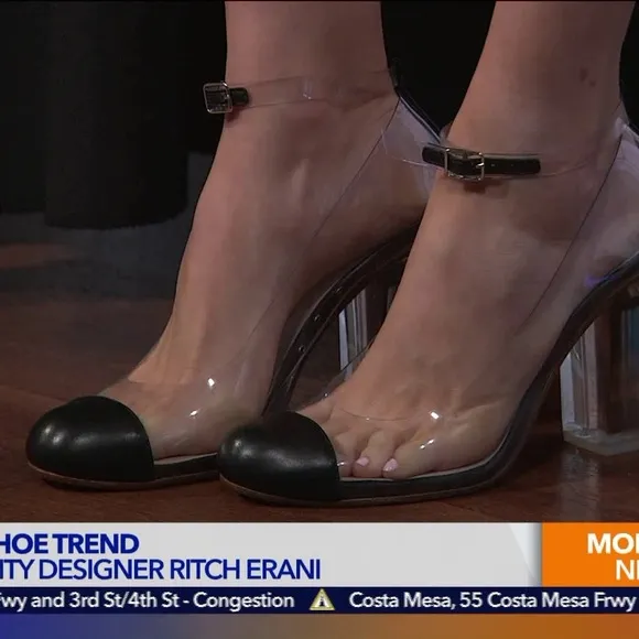 Ritch Erani NYFC / NWOT Black cap toe PVC vertigo ankle strap heel 39.5 9
