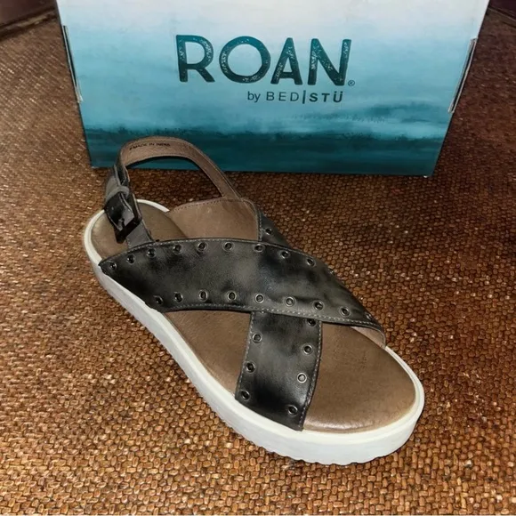 ROAN by BED/STU Gray Leather Hali Platform Sandals Womens Size 6