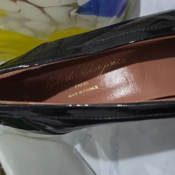 Robert Clergerie Black Patent Leather Peep Toe Shoes Size 9.5
