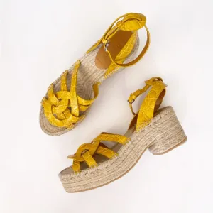 Robert Clergerie || Chaya Croc Embossed Espadrille Platform Sandals Yellow 40