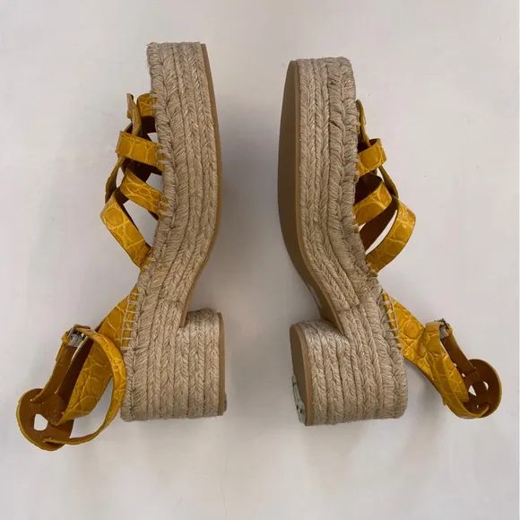 Robert Clergerie || Chaya Croc Embossed Espadrille Platform Sandals Yellow 40