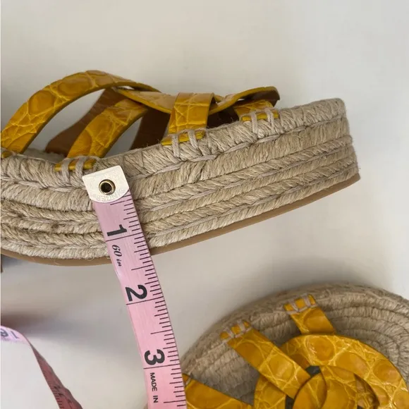 Robert Clergerie || Chaya Croc Embossed Espadrille Platform Sandals Yellow 40