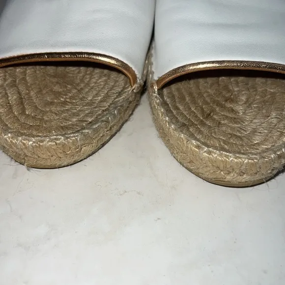 Robert Clergerie Paris ELA slides Espadrille sandal 38 8 rose gold white leather