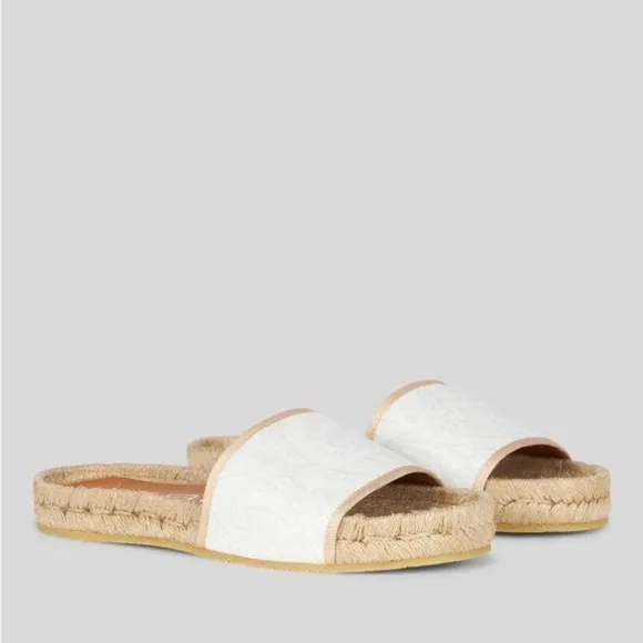Robert Clergerie Paris ELA slides Espadrille sandal 38 8 rose gold white leather
