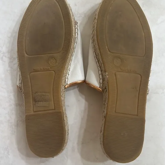 Robert Clergerie Paris ELA slides Espadrille sandal 38 8 rose gold white leather