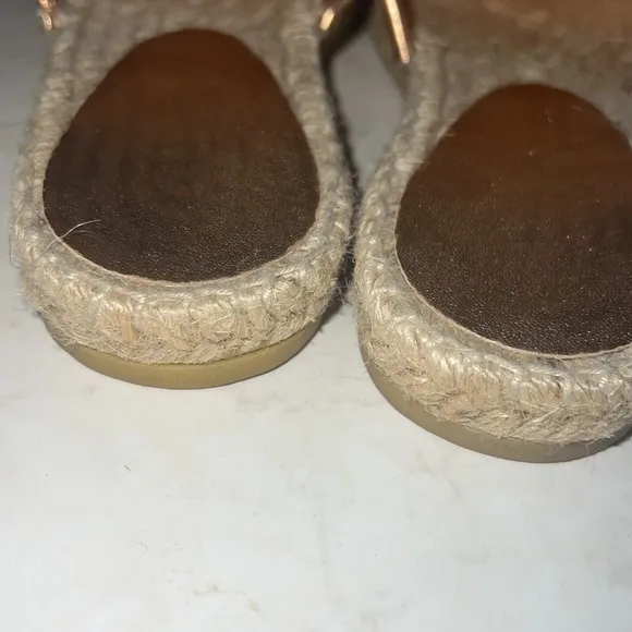Robert Clergerie Paris ELA slides Espadrille sandal 38 8 rose gold white leather