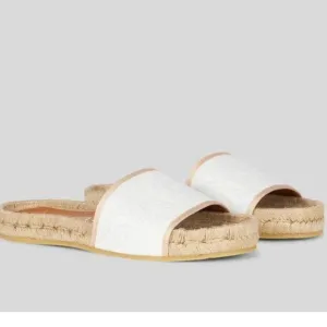 Robert Clergerie Paris ELA slides Espadrille sandal 38 8 rose gold white leather