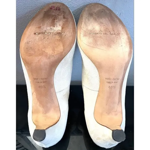 Roberto Del Carlo Panna Off White Suede Peep Toe Heels Women’s Shoes 40.5/10.5 M