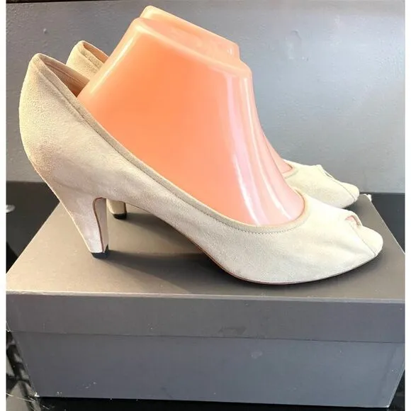 Roberto Del Carlo Panna Off White Suede Peep Toe Heels Women’s Shoes 40.5/10.5 M
