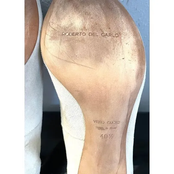 Roberto Del Carlo Panna Off White Suede Peep Toe Heels Women’s Shoes 40.5/10.5 M